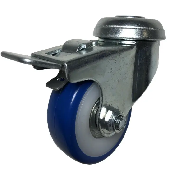 SChvb 25 - Мебел. синее колесо 50 мм (под болт, тормоз, поливинилхлорид, полипропил. обод, подш.)
